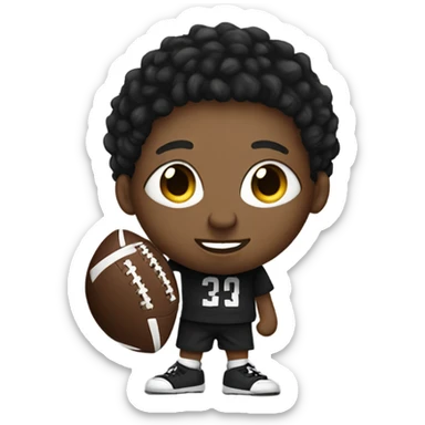 black boy with short dreads holding a black and white round football with high cheek bones and big eyes wearing a black hoodie   sticker
