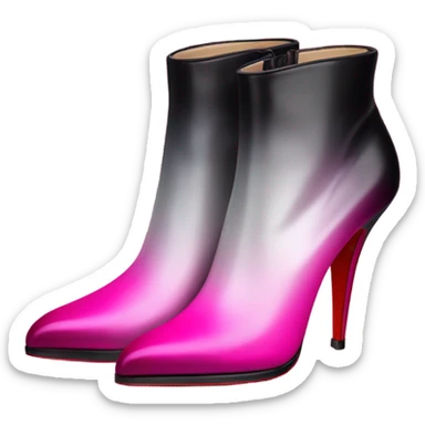 Realistic isolated top view of a pair of Louboutin Black,Silver,and Hot Pink Ombre stiletto high heel ankle bootie boots.  sticker