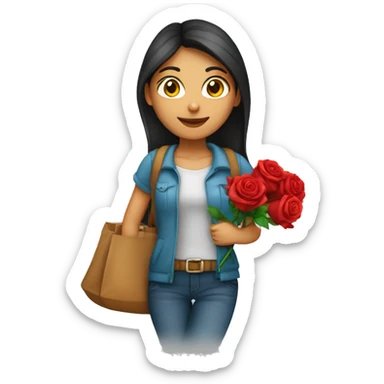 A girl named ‘’Ankita’’ carrying a bag and she hold a red rose  sticker