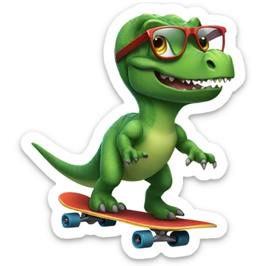 Dinosaur riding a skateboard wearing glasses sticker