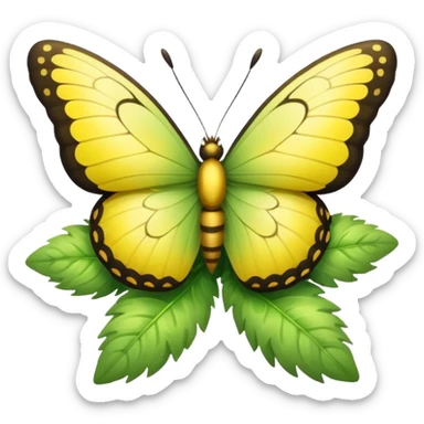 A fluffy bush with soft light-green foliage and a small butterfly sticker