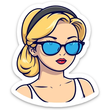Pretty blonde pinup, with blue eyes, black glasses sticker