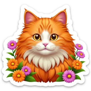 Orange cat cute with flowers  sticker