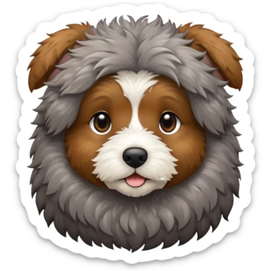 Aussie doodle with light and dark brown fur with tuffs of grey sticker