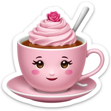 rose hot milk tea with tea cup sticker