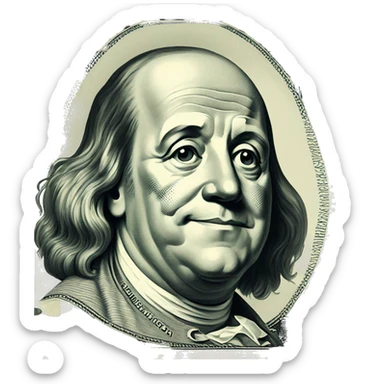 100 dollar bill with Benjamin Franklin making a wink sticker