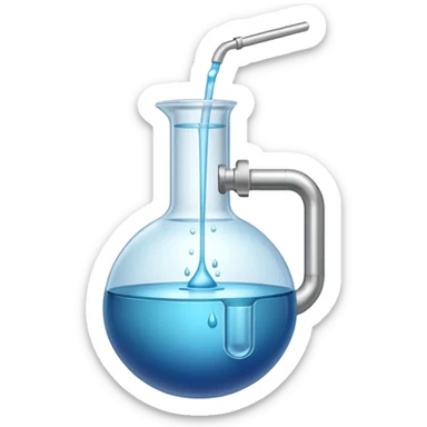 big chemical vessel filled with liquid, with a visible stirrer, inlet and outlet sticker