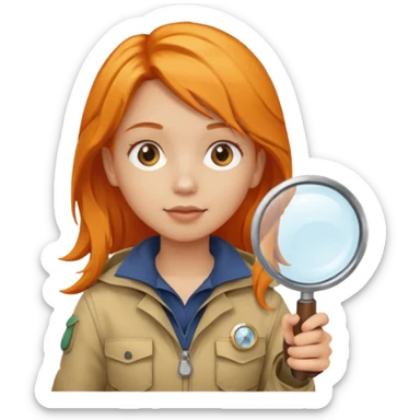 braid orange haired girl in explorer outfit, holding magnifying glass sticker