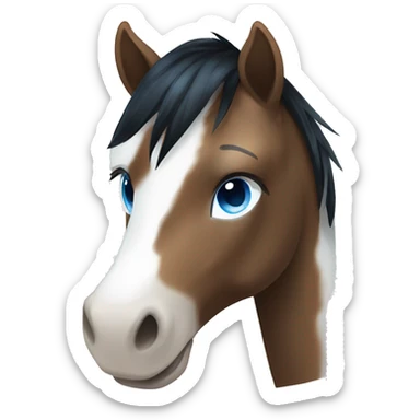 Brown and white spotted pony with black hair and blue eye sticker