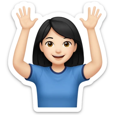 girl with black hair in short sleeves cheering yay sticker