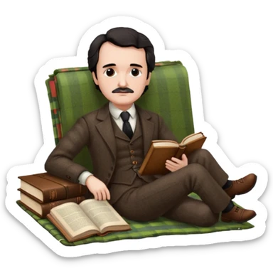 Edgar Allan Poe reclining on a picnic blanket sticker