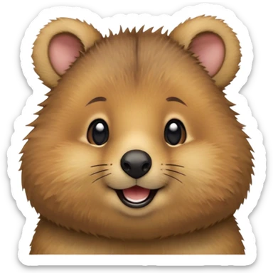 cinematic-realistic quokka-emoji,-small-round-frame, head tilted in an endearing manner, comical smile, round cheeks, giant-fluffy-cheeks-large-smile-fluffy-brown-fur-radiating-a-warm-softness,-big-round-eyes-filled-with-joy, realistic round  fluffy zoomed in, large black eyes sticker