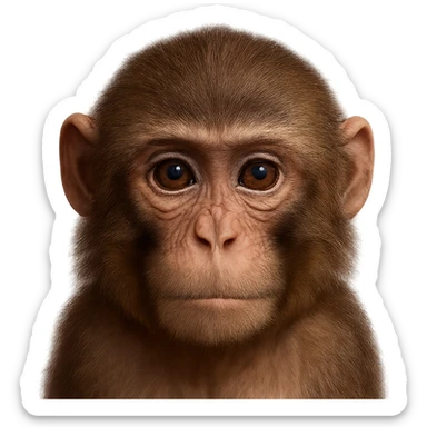 Make the ape more realistic with detailed facial features and fur texture, while keeping the apple emoji style look. Remove the background. sticker