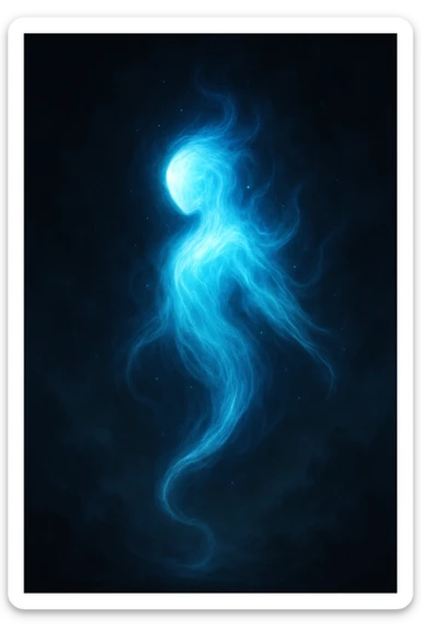 soul, ethereal glowing blue wisp, mystical, floating, soft light, fantasy sticker