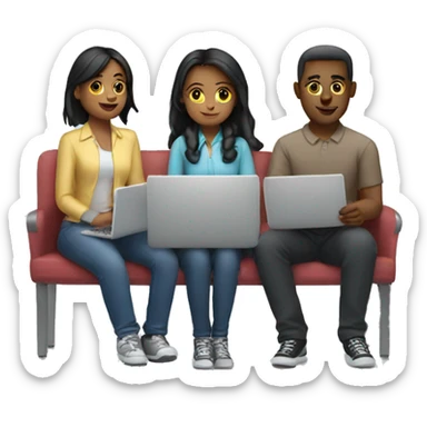2 girl and 3 man each of them holding laptop and sit together  sticker