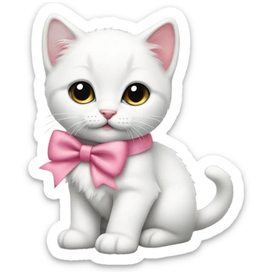 White kitten with pink bow sticker