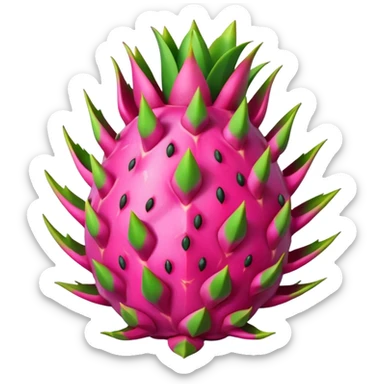 A vibrant dragon fruit emoji, showcasing its bright pink skin and green scales sticker