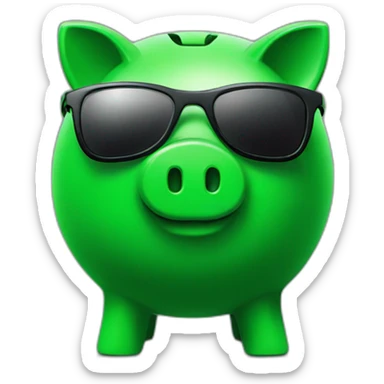 green piggybank with green sunglasses sticker