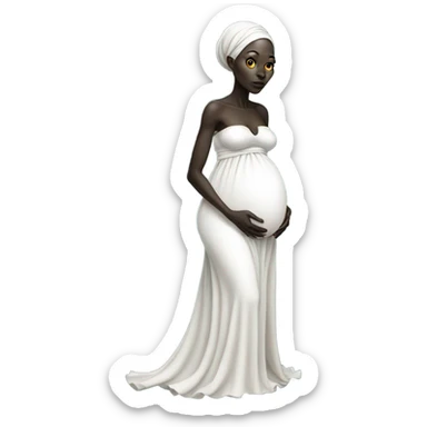 Pregnant black alien woman, full body, on white dress sticker