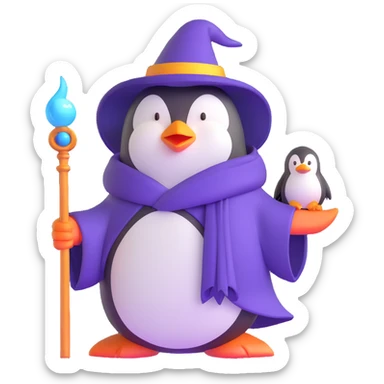 penguin wizard with magic staff and wizard robe sticker
