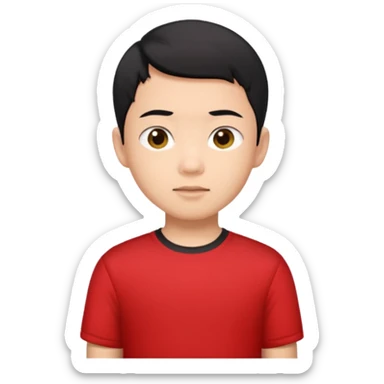 asian boy black short hair red shirt sticker