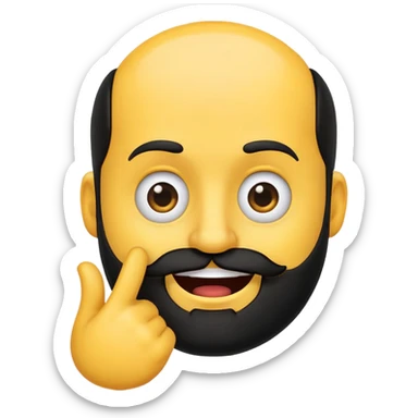 rounded yellow emoji face with a black beard, mouth facing to the side, raising one eyebrow, making a 'no' gesture with its hand sticker