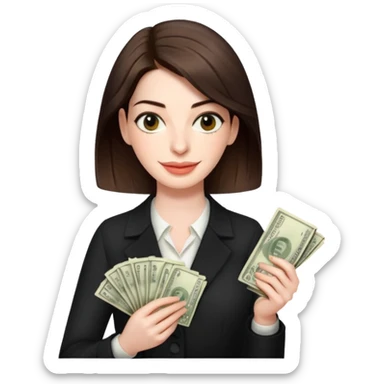 Anne Hathaway holding money sticker