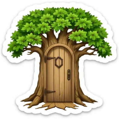 large and old oak tree with door sticker