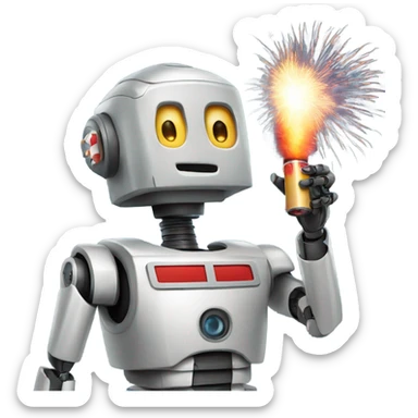 robot holding a firecracker movie sticker