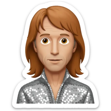 Robin Gibb from Bee Gees with light grey sequin outfit, long auburn hair sticker
