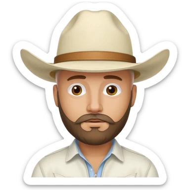 bald man with beard wearing white cowboy hat sticker