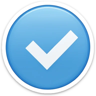 Simple icon, blue circle with a white checkmark in the center, clean white background, flat design, minimal style, clear and sharp, no text, no shadow. sticker