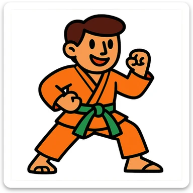 vibrant toon style karate costume with green belt sticker