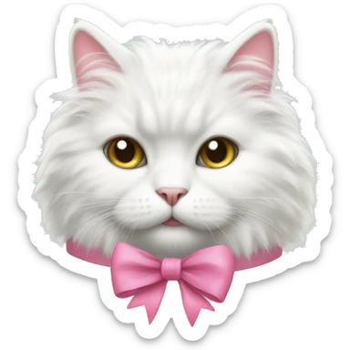 white fluffy cat with pink bow sticker