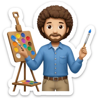 BOB ROSS HOLDING A PAINT PALETTE WITH AN EASEL sticker