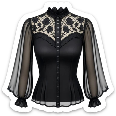 Realistic womens gothic sheer blouse, detailed lace
 sticker