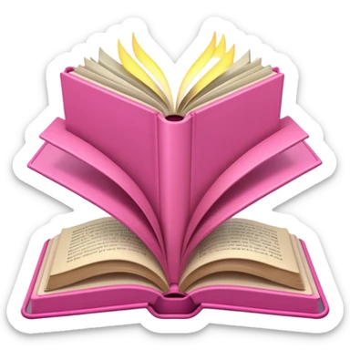An open pink book with glowing lights emerging from its pages,  sticker