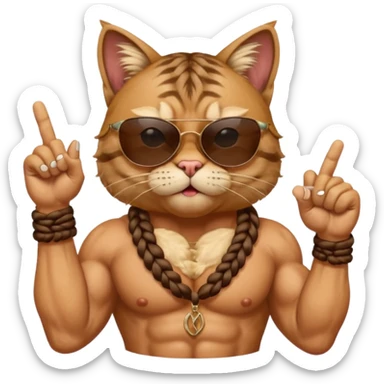 Bodybuilder cat with braids wearing sunglasses with and showing middle finger and cigar in mouth  sticker