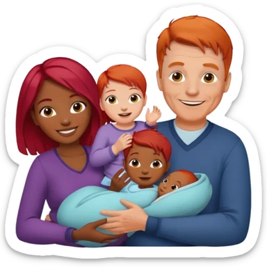 Older white man with red hair younger african women with new baby sticker