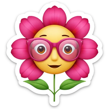 a pink flower wearing red glassess sticker