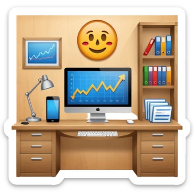 Mach mir einen schreibtisch mit einem bildschirm drauf wo mann einen Crypto chart sieht sticker