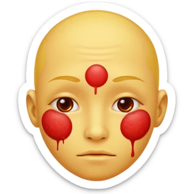 A circular yellow face with many herpes sores that are close together and red  sticker