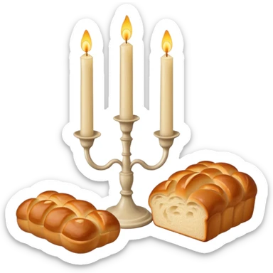 Shabbat two candles in pale beige candlesticks and halal bread  sticker