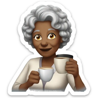 Elderly black woman with gray curly hair drinking coffee sticker