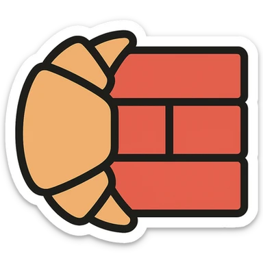 Make the croissant merged into a brick look more like a brick in color outline icon style, with no background. sticker