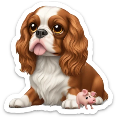 King Charles spaniel with a pig as a pet sticker