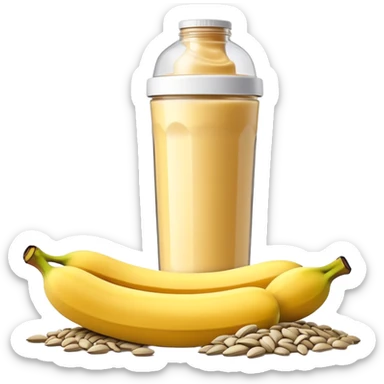 Pre-workout snack: banana with protein shake bottle and sunflower seeds sticker