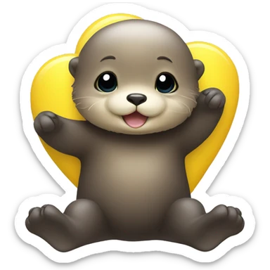 Baby sea otter with yellow heart in its paws sticker
