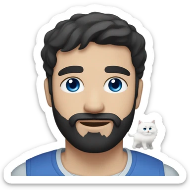 A guy with a black earing and black short hair and black beard and holding a all white Siberian cat with blue eyes  sticker