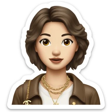 Realistic brown hair Chanel Asian Girl with Birkin bag and Chanel necklace sticker